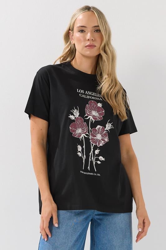 Tall  LTS Tall Black Flower Graphic T-Shirt