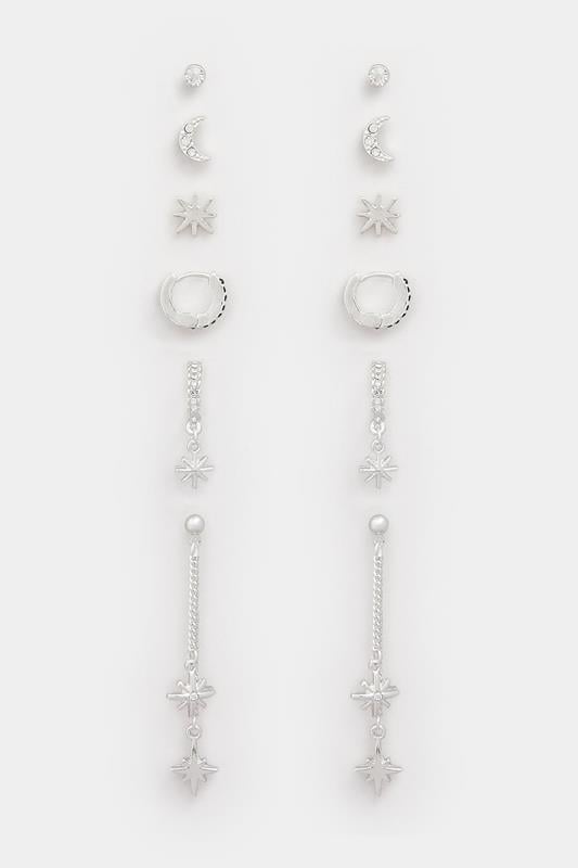6 PACK Silver Tone Mixed Star Earring Set | Yours Clothing 3