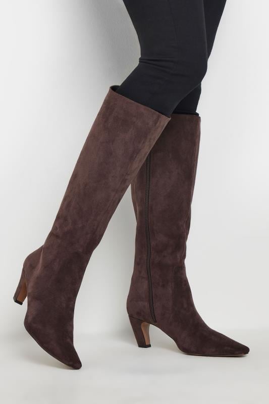 Flat brown knee length boots best sale