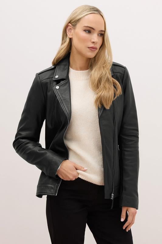 LTS PREMIUM Tall Black Leather Biker Jacket | Long Tall Sally 2