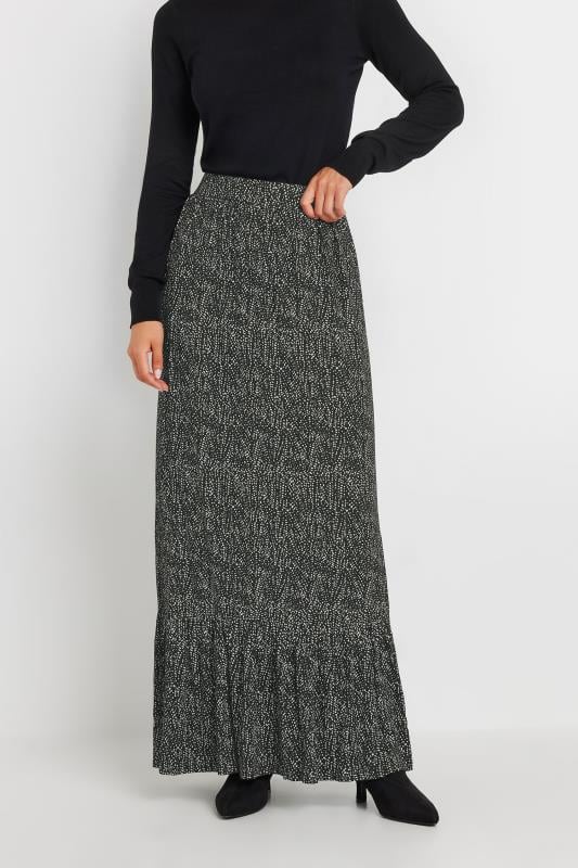 LTS Tall Black Spot Print Tiered Maxi Skirt | Long Tall Sally 2