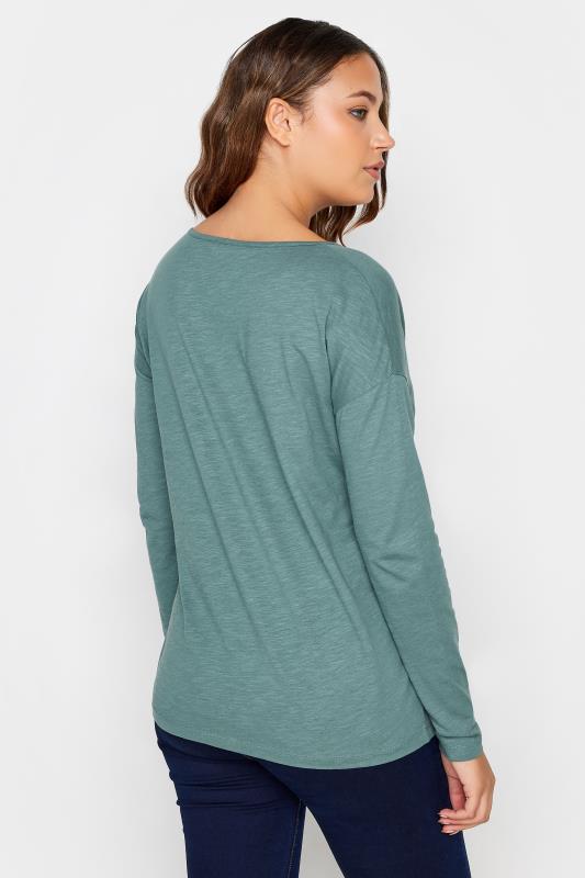 LTS Tall Teal Blue V-Neck Long Sleeve Cotton T-Shirt | Long Tall Sally 3
