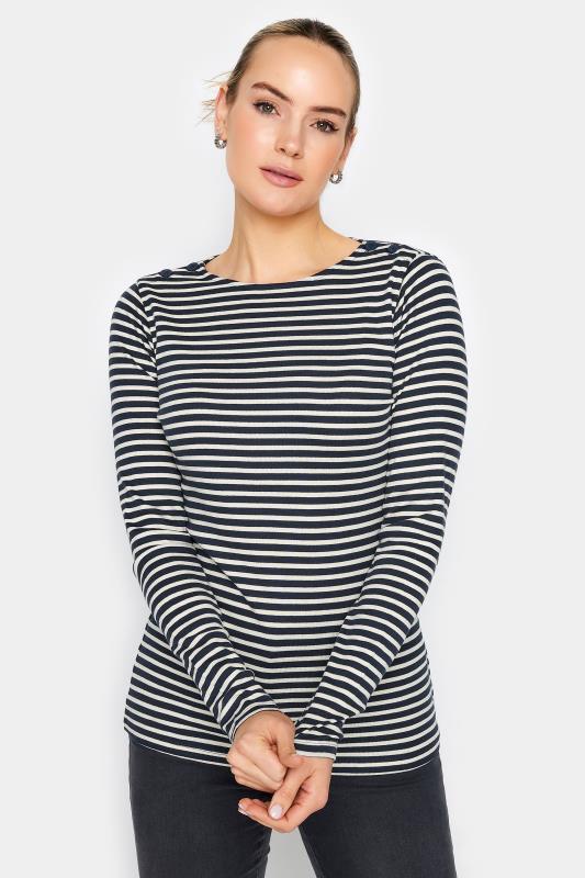 LTS Tall Women's Navy Blue Stripe Print Button T-Shirt | Long Tall Sally  1