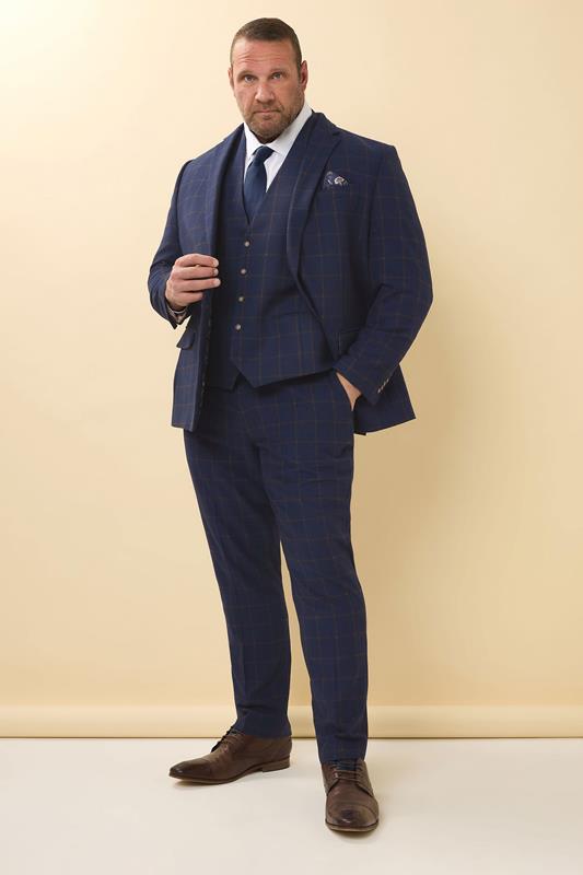 BadRhino Tailoring Big & Tall Navy Blue & Rust Orange Tweed Trousers | BadRhino 3