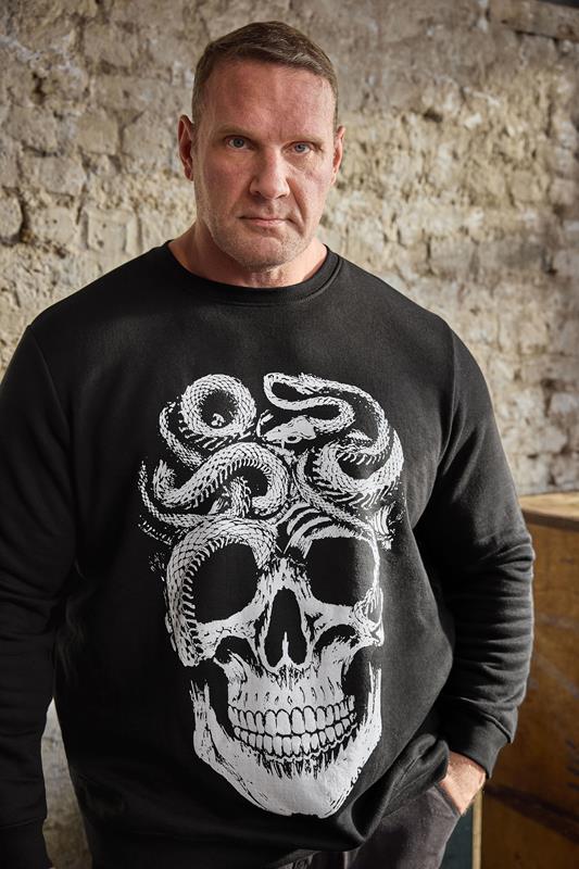 BadRhino Big & Tall Black Skull & Snake Graphic Sweatshirt