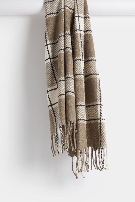 Plus Size  Yours Chocolate Brown Checked Scarf