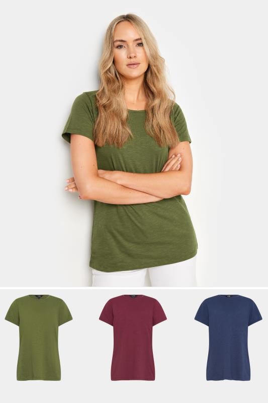 Tall  LTS Tall 3 PACK Olive Green & Purple Scoop Neck T-Shirts