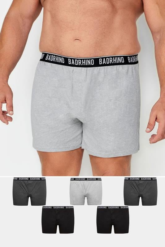 BadRhino Big & Tall 5 PACK Black & Grey Button Up Loose Fit Boxers | BadRhino 1