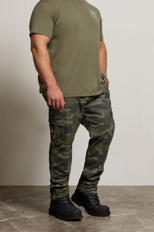 BadRhino Big & Tall Green Camo Print Cargo Trousers