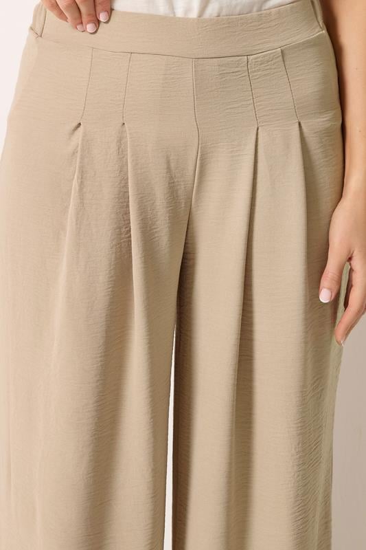 LTS Tall Women's Stone Brown Pleated Palazzo Wide Leg Trousers | Long Tall Sally 4