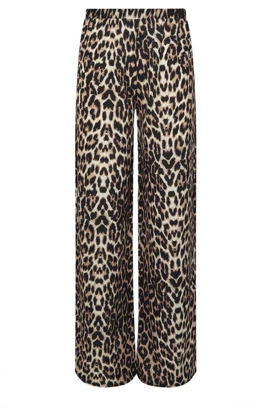 LTS Tall Beige Brown Leopard Print Wide Leg Trousers | Long Tall Sally 1