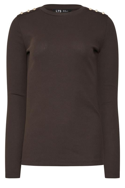 LTS Tall Chocolate Brown Ribbed Button Top | Long Tall Sally 1