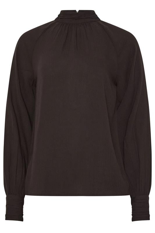 LTS Tall Chocolate Brown High Neck Crinkle Blouse | Long Tall Sally 5