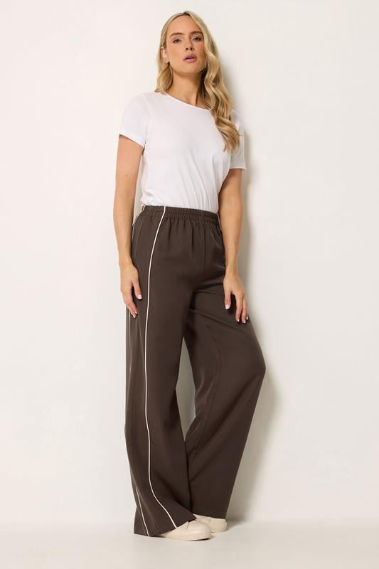  LTS Tall Chocolate Brown Piped Wide Leg Trousers