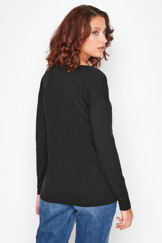 LTS Tall Women's Black V-Neck Long Sleeve Cotton T-Shirt | Long Tall Sally 3