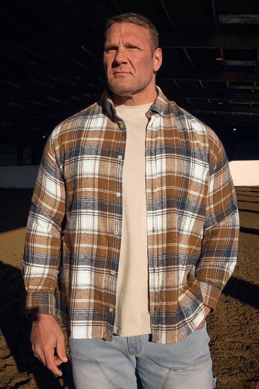 BadRhino Big & Tall Tan Brown & Navy Blue Brushed Checked Shirt | BadRhino 1