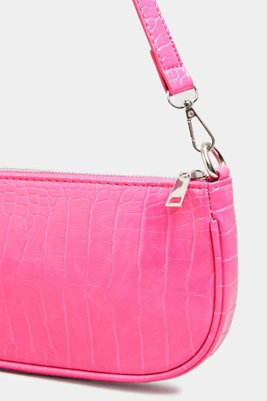 Plus Size Pink Faux Croc Shoulder Bag | Yours Clothing 5