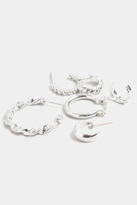 6 PACK Silver Multi Size Hoop Earring Set | Yours Clothing 5