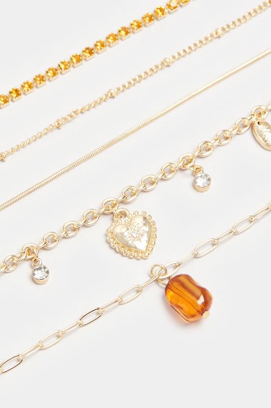 5 PACK Gold Heart Chain Bracelet | Yours Clothing  3