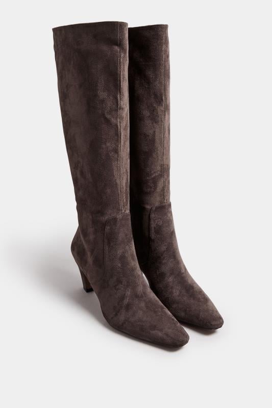 LTS Chocolate Brown Faux Suede Knee High Boots In Standard Fit | Long Tall Sally 2