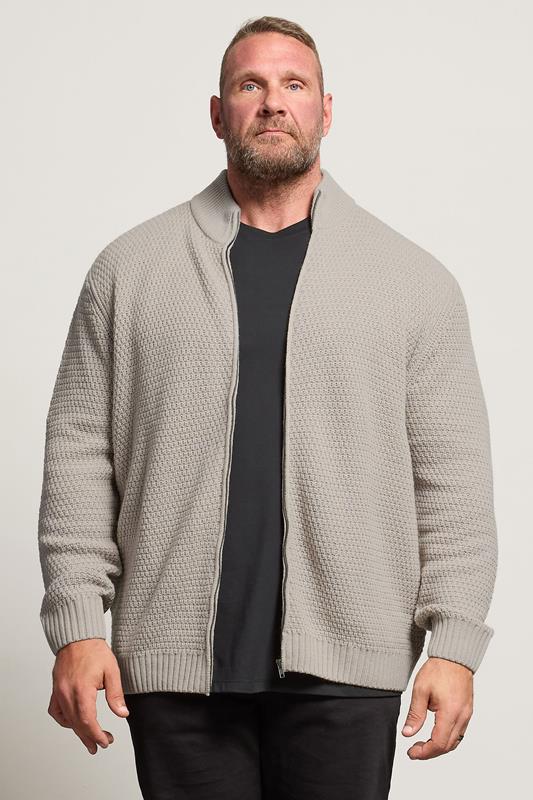 BadRhino Big & Tall Natural Brown Wool Zip Through Jumper | BadRhino 1