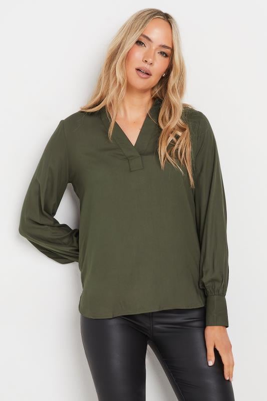 LTS Tall Olive Green Open Collar Shirt | Long Tall Sally 1