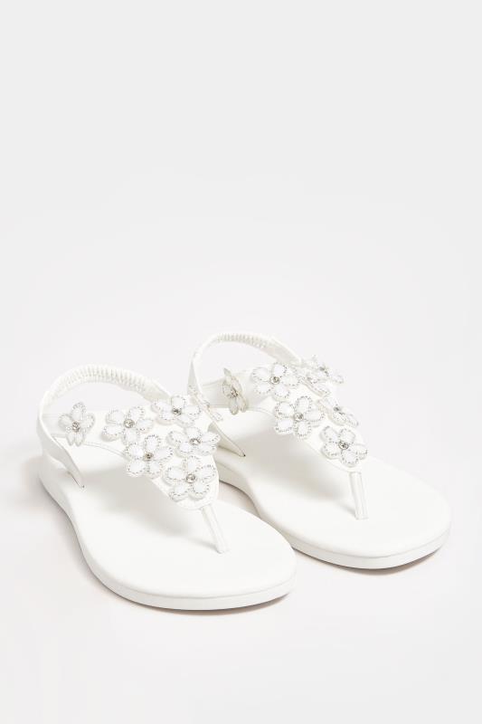Plus Size White Diamante Flower Sandals In Wide E Fit & Extra Wide EEE Fit | Yours Clothing 2