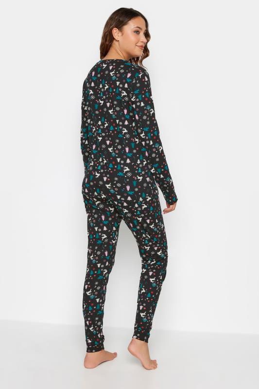 LTS Tall Womens Black Christmas Print Cuffed Pyjama Set | Long Tall Sally  5