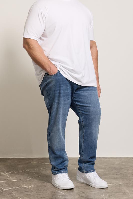 BadRhino Big & Tall Blue Washed Elasticated Waist Stretch Jeans