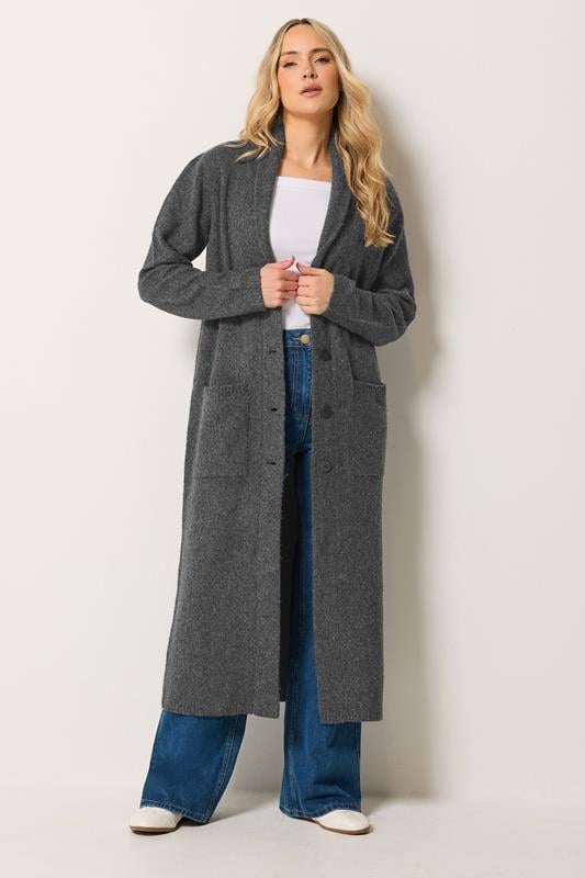  LTS Tall Grey Button Knitted Coatigan