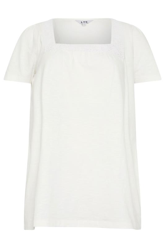 LTS Tall Women's Ivory White Crochet Trim T-Shirt | Long Tall Sally 6