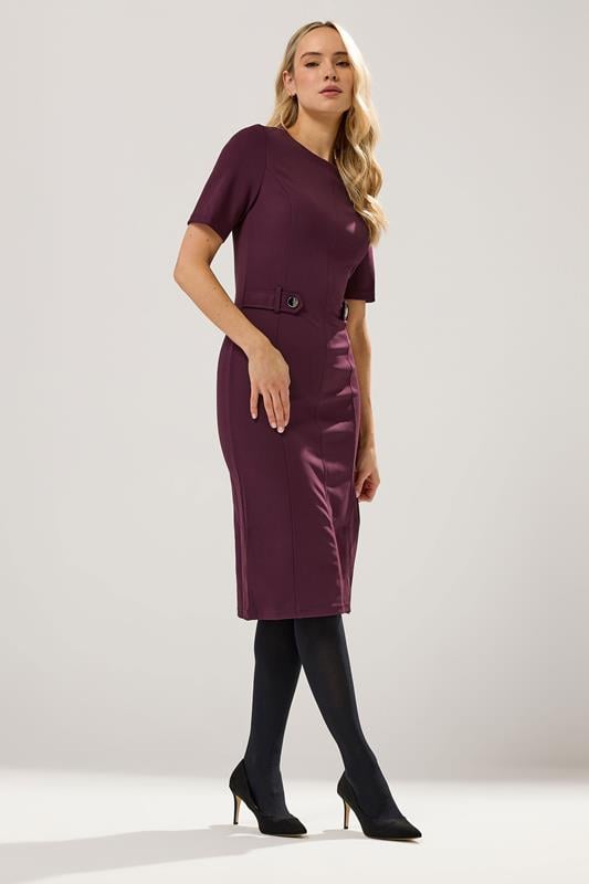 LTS Tall Berry Red Tailored Button Midi Dress | Long Tall Sally 2