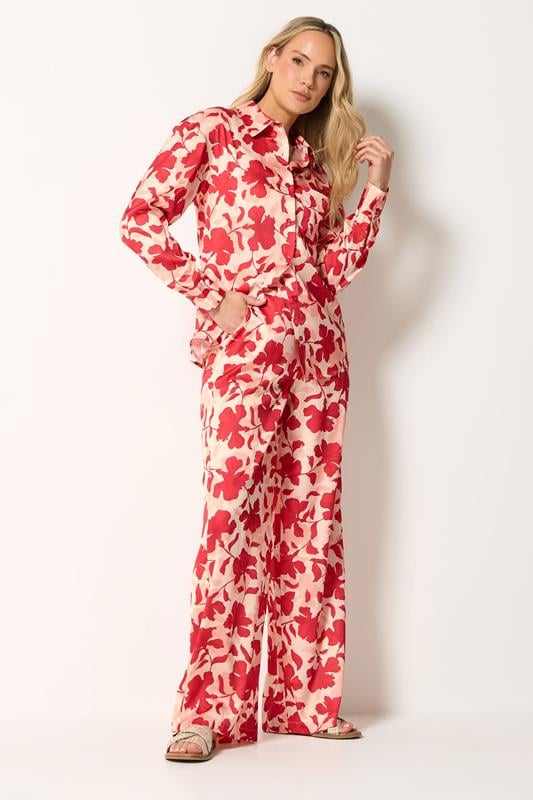 LTS Tall Women's Pink Floral Satin Wide Leg Trousers | Long Tall Sally 1