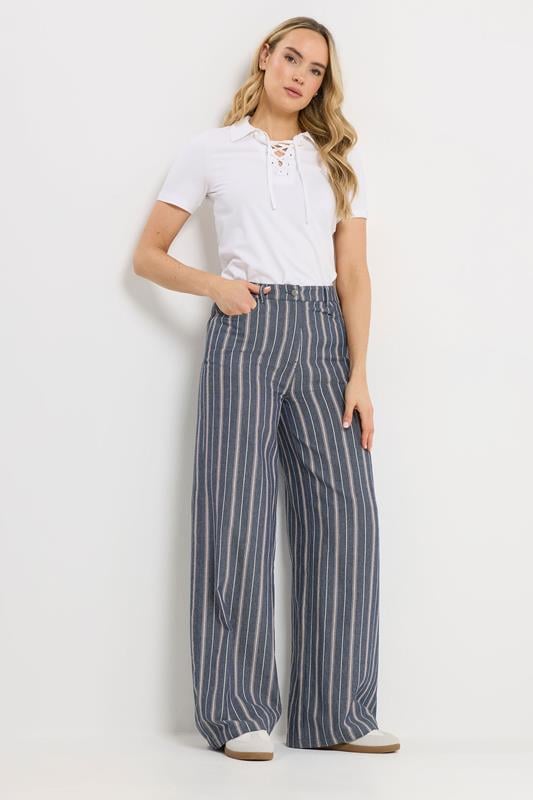 LTS Tall Women's Denim Blue Stripe Cotton Wide Leg Jeans | Long Tall Sally 1