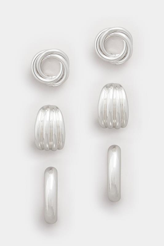 3 PACK Silver Tone Twist Hoop Earrings | Yours Clothing 1
