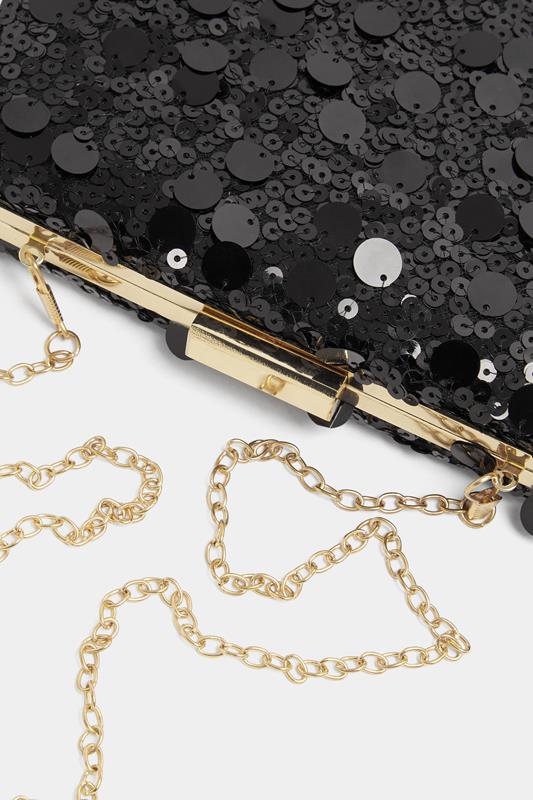 Black Mixed Sequin Clutch Bag | Yours Clothing 5