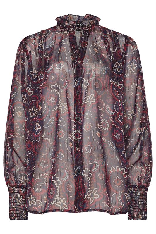 LTS Tall Dark Red Paisley Frill Neck Blouse | Long Tall Sally 5