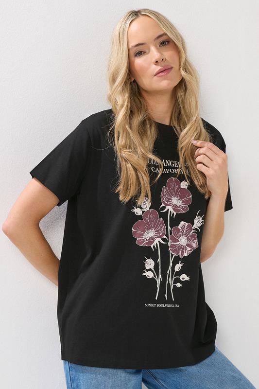 LTS Tall Black Flower Graphic T-Shirt | Long Tall Sally 1