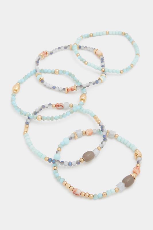 YOURSET 5 PACK Gold Tone Beaded Stretch Bracelet Set
