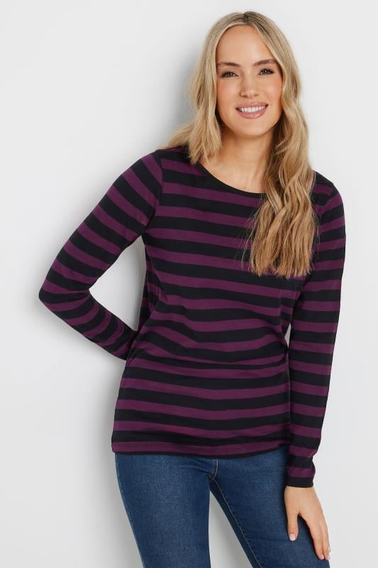 Tall  LTS Tall Purple & Black Stripe Long Sleeve Cotton T-Shirt