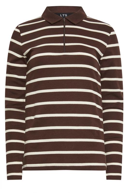 LTS Tall Women's Brown Stripe Print Polo Collar Top | Long Tall Sally 6