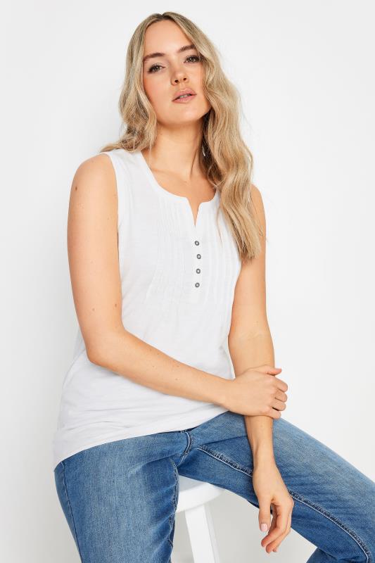 Tall  LTS Tall White Cotton Henley Vest Top