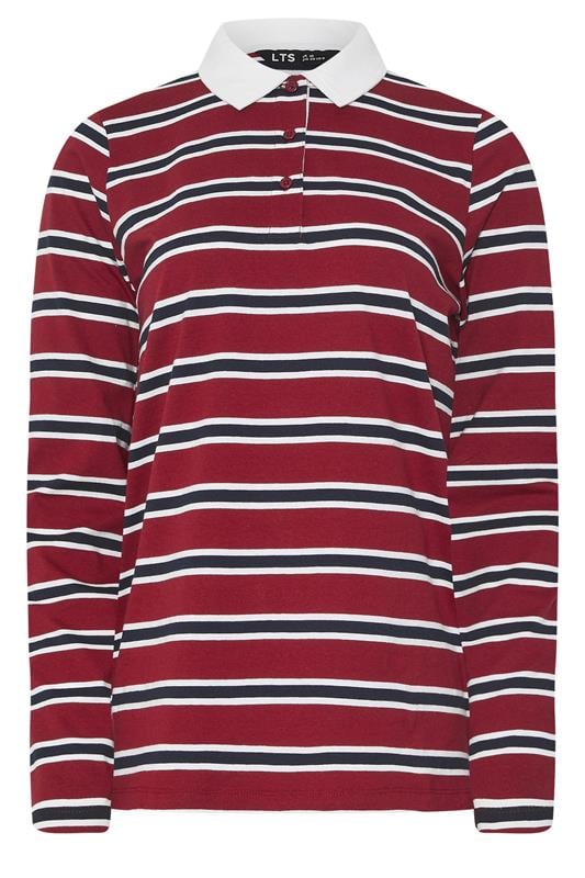 LTS Tall Red & Navy Blue Striped Jersey Polo Top | Long Tall Sally 5