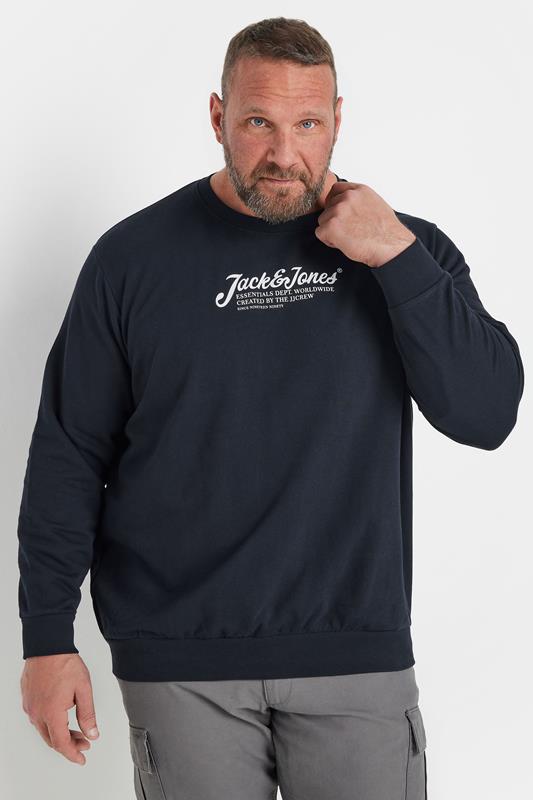 JACK & JONES Big & Tall Navy Blue Crew Neck Sweatshirt | BadRhino 1