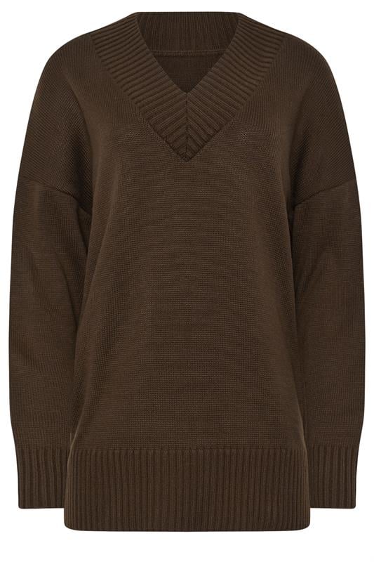 LTS Tall Chocolate Brown Knitted V-Neck Jumper | Long Tall Sally 1