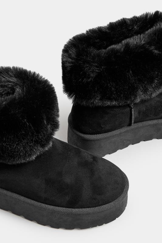 Black Platform Faux Fur Collared Boot in Wide E Fit | Yours Clothing 5