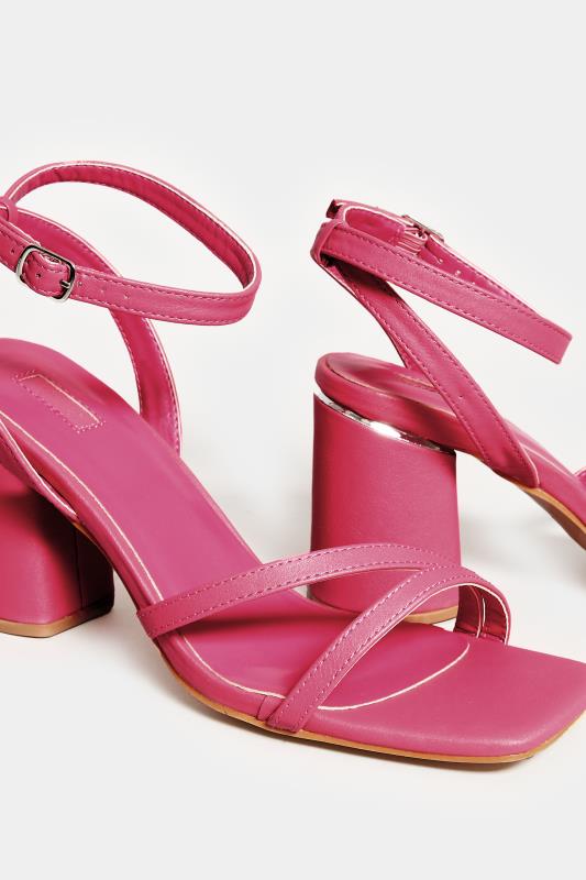 Hot Pink Asymmetrical Block Heel Sandal In Wide E Fit & Extra Fit EEE Fit | Yours Clothing 5