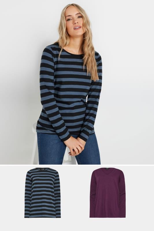 Tall  LTS Tall 2 Pack Purple & Blue Stripe Long Sleeve T-Shirts