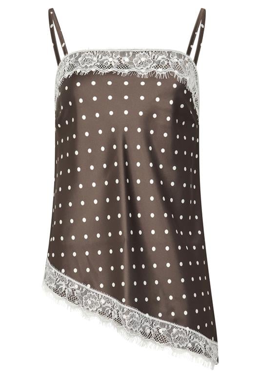 LTS Tall Women's Chocolate Brown Polka Dot Asymmetric Lace Cami Top | Long Tall Sally 5