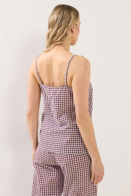 LTS Tall Women's Burgundy Red Gingham Cotton Vest Top | Long Tall Sally 4